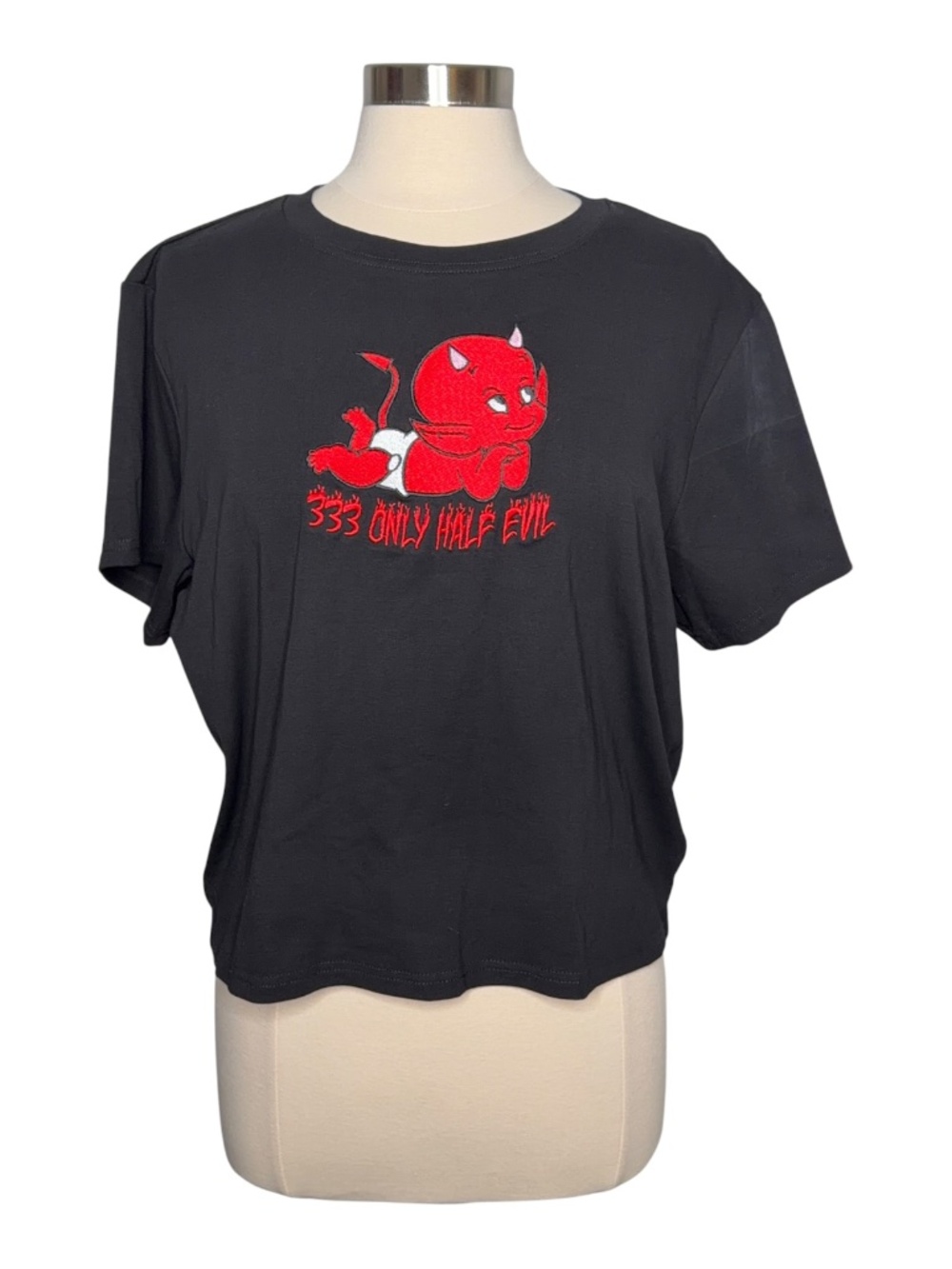 Dolls Kill x Hot Stuff Casper 333 Only Half Evil Devil Embroidered Baby Tee 3X